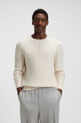 Pull en laine vierge &agrave; la structure chevrons, Blanc