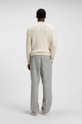 Herringbone-structure sweater in virgin wool, White