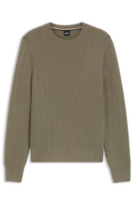 Herringbone-structure sweater in virgin wool, Light Brown