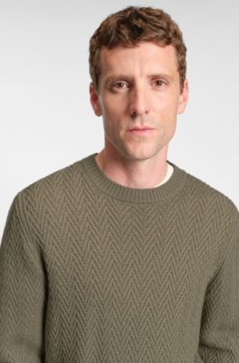 Herringbone-structure sweater in virgin wool, Light Brown