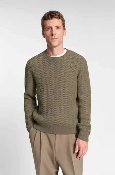 Herringbone-structure sweater in virgin wool