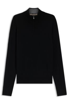 Wool-cashmere sweater with zip neck, Black
