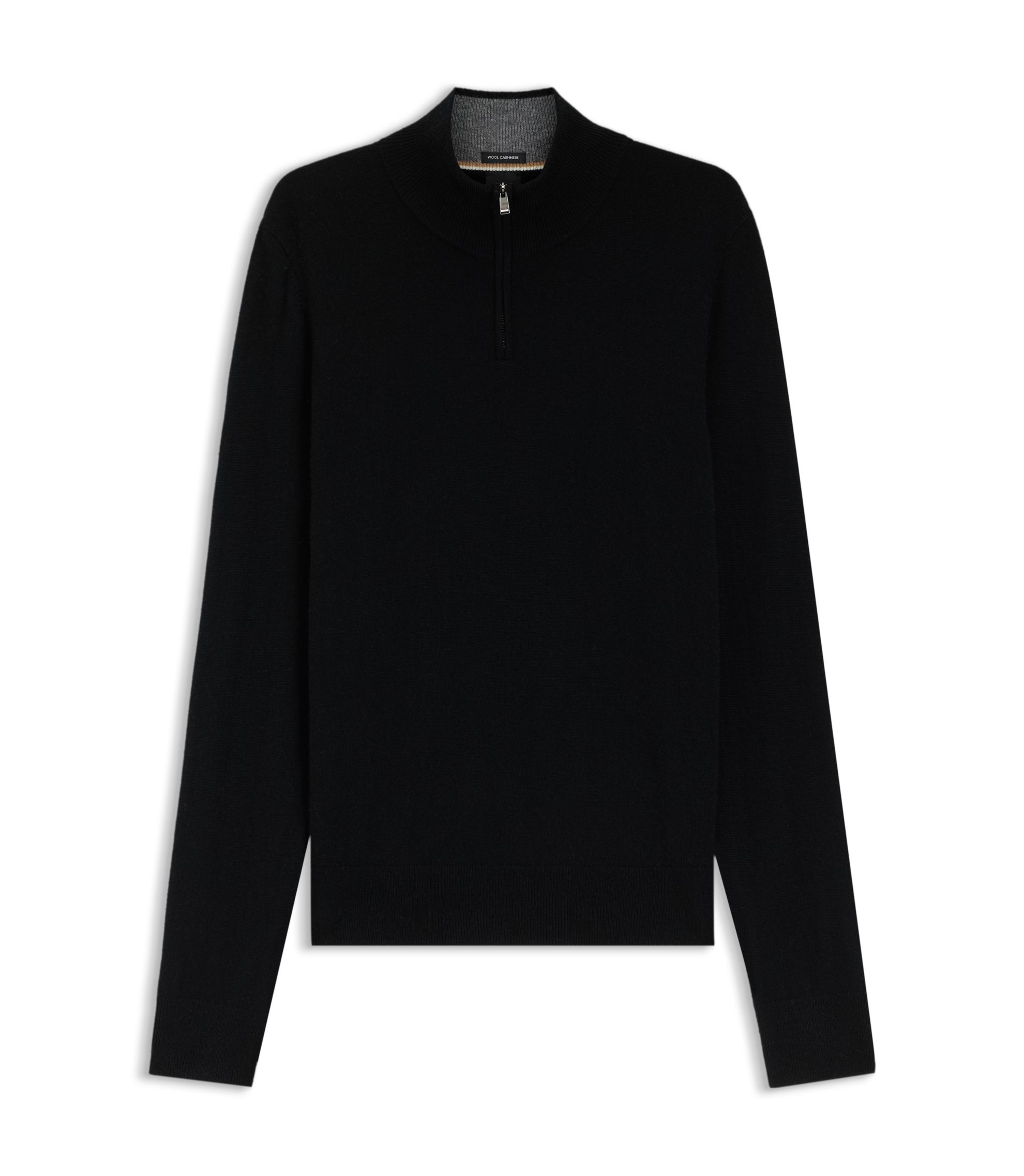 BOSS - Wool-cashmere sweater with zip neck - Black