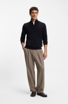 Wool-cashmere sweater with zip neck, Black