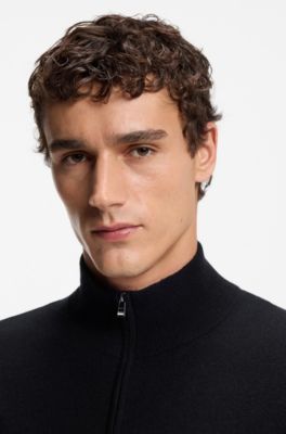 Wool-cashmere sweater with zip neck, Black