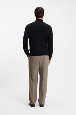 Wool-cashmere sweater with zip neck, Black