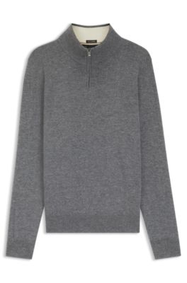 Jersey de cuello con cremallera en lana virgen y cachemira, Gris
