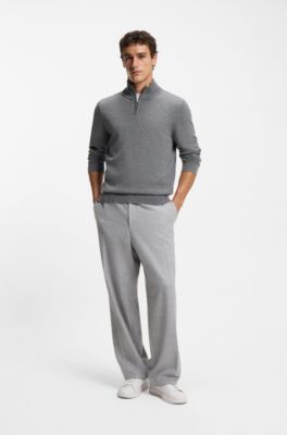 Pull en laine vierge et cachemire &agrave; encolure zipp&eacute;e, Gris