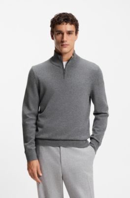 Jersey de cuello con cremallera en lana virgen y cachemira, Gris