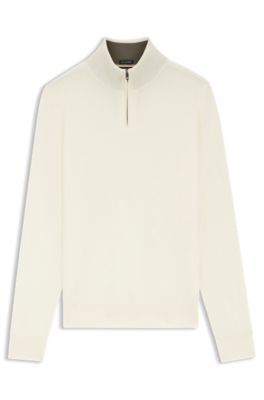 Wool-cashmere sweater with zip neck, White