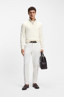Wool-cashmere sweater with zip neck, White