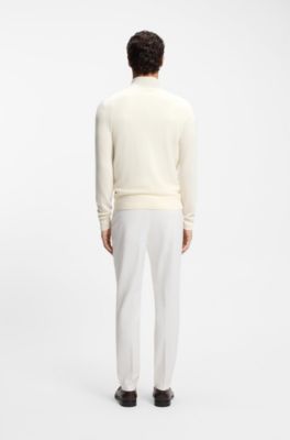Wool-cashmere sweater with zip neck, White