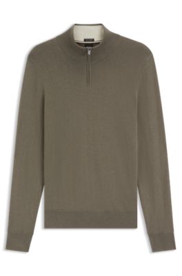 Wool-cashmere sweater with zip neck, Light Brown
