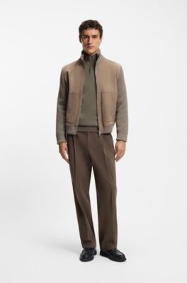 Wool-cashmere sweater with zip neck, Light Brown