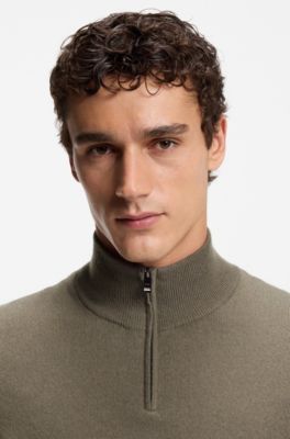 Wool-cashmere sweater with zip neck, Light Brown