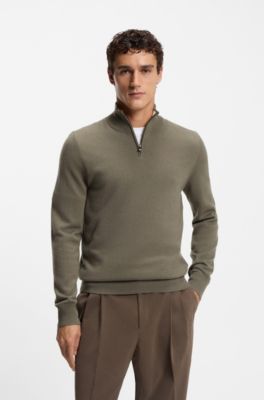 Wool-cashmere sweater with zip neck, Light Brown