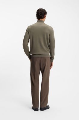 Wool-cashmere sweater with zip neck, Light Brown
