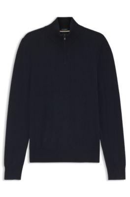 Wool-cashmere sweater with zip neck, Dark Blue