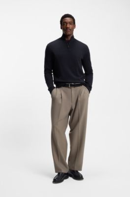 Pull en laine vierge et cachemire &agrave; encolure zipp&eacute;e, Bleu fonc&eacute;