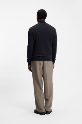 Wool-cashmere sweater with zip neck, Dark Blue