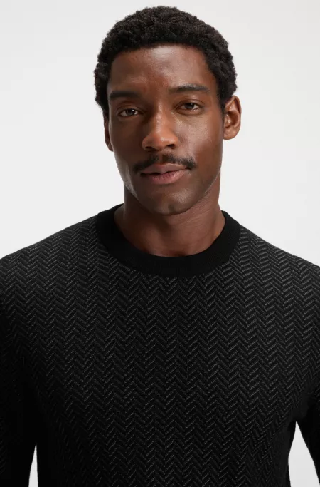 Herringbone-pattern sweater in wool and cotton