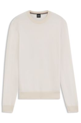 Herringbone-pattern sweater in wool and cotton, White