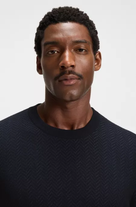 Herringbone-pattern sweater in wool and cotton