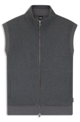 Flannel gilet with ribbed trims, Dark Grey