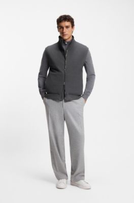 Flannel gilet with ribbed trims, Dark Grey