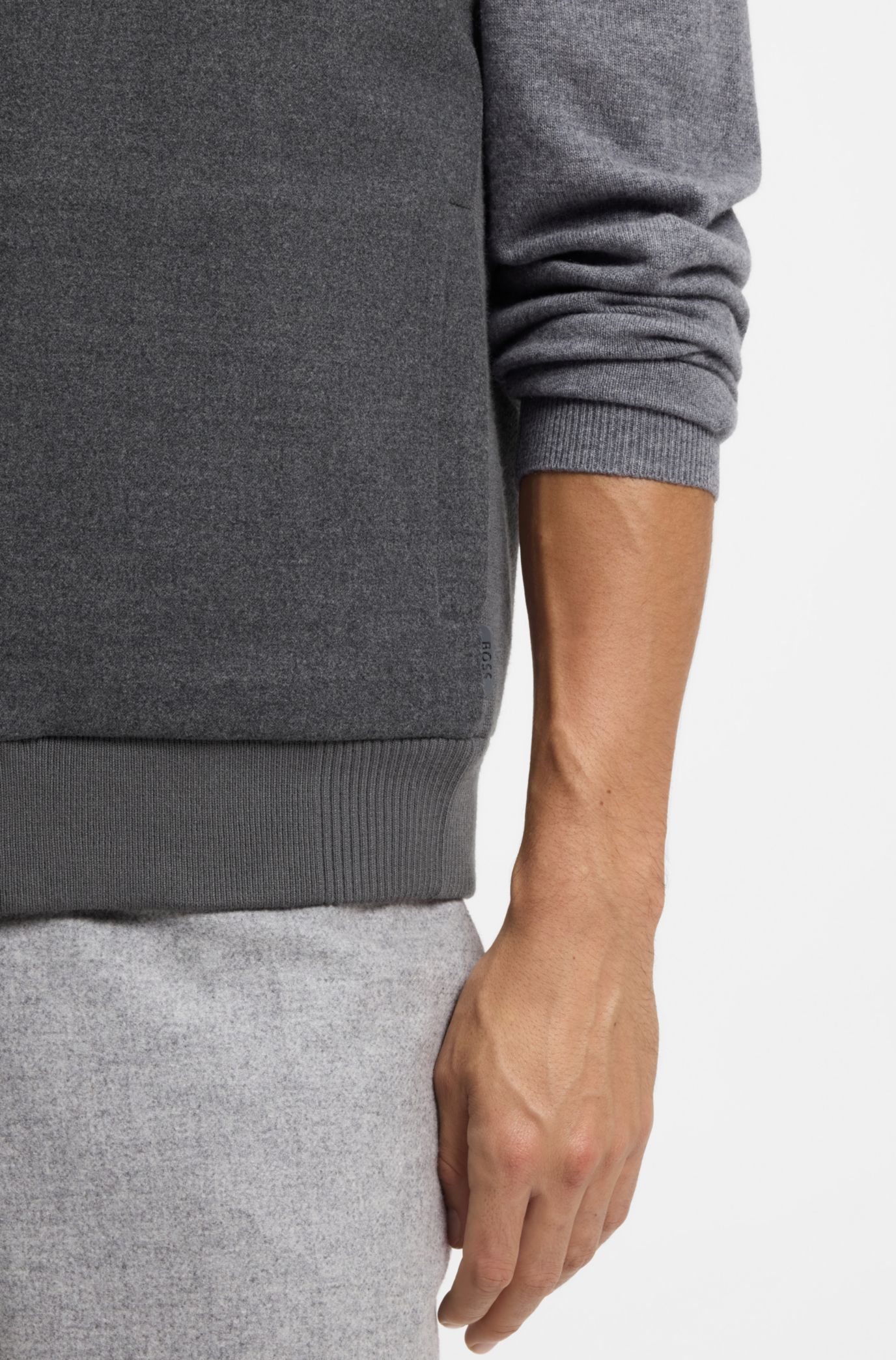 BOSS - Flannel gilet with ribbed trims - Dark Grey