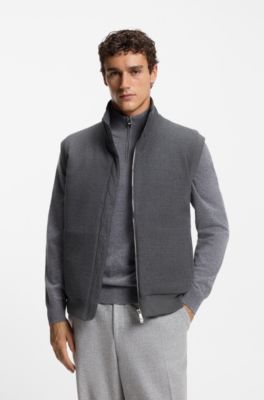 Flannel gilet with ribbed trims, Dark Grey