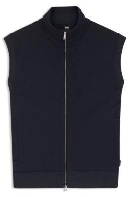 Flannel gilet with ribbed trims, Dark Blue