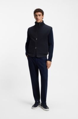 Flannel gilet with ribbed trims, Dark Blue