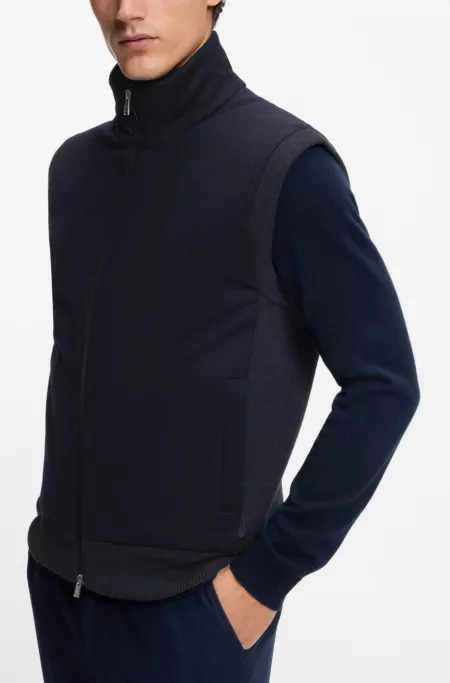 Flannel gilet with ribbed trims