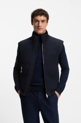 Flannel gilet with ribbed trims, Dark Blue