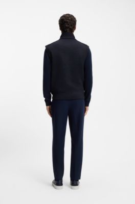 Flannel gilet with ribbed trims, Dark Blue