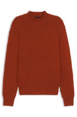 Pull en laine vierge avec maille structur&eacute;e, Orange fonc&eacute;