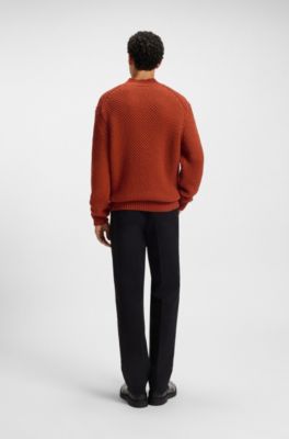 Structured-knit sweater in virgin wool, Dark Orange