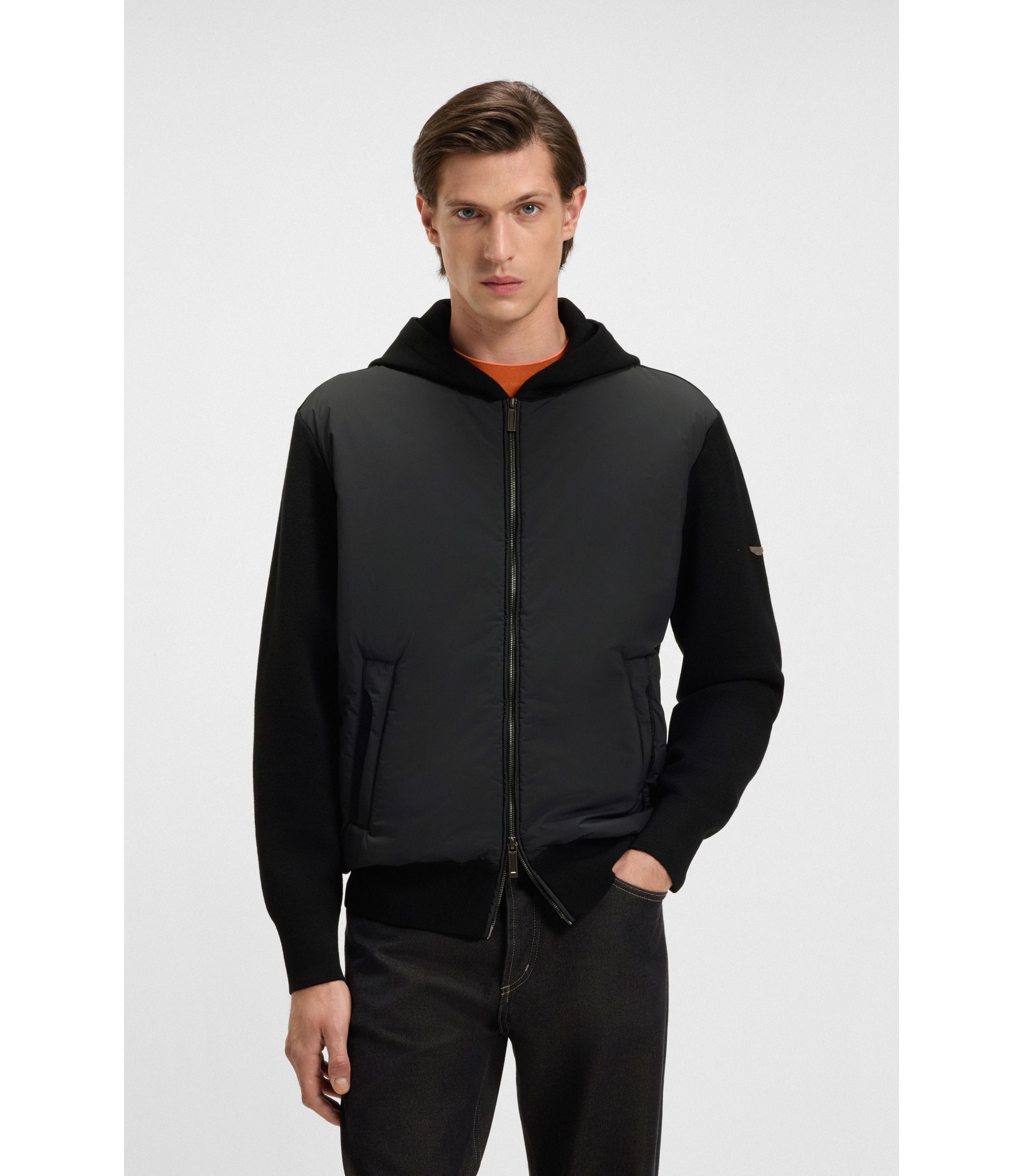 【試着のみ】HUGO BOSS ジップアップニット ジャンパー XL　ブラック BOSS - Zip-front cardigan with knitted structure - Dark Blue