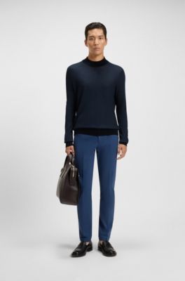 Jersey de cuello ingl&eacute;s en piqu&eacute; de seda, Azul oscuro