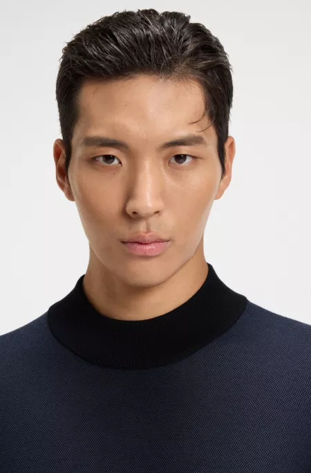 Silk-piqué sweater with mock neck