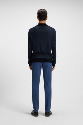 Jersey de cuello ingl&eacute;s en piqu&eacute; de seda, Azul oscuro