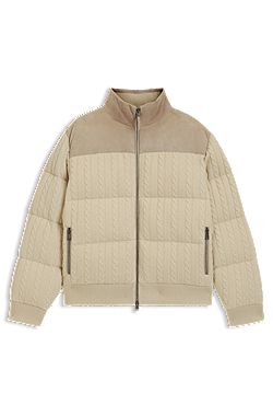 Doudoune en laine et cachemire avec finitions en cuir suédé