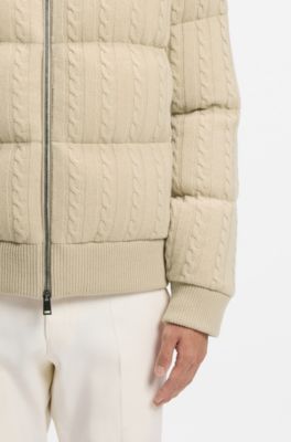 Doudoune en laine et cachemire avec finitions en cuir su&eacute;d&eacute;, Beige clair
