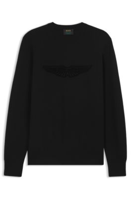 Jersey BOSS x ASTON MARTIN de lana con logo bordado, Negro