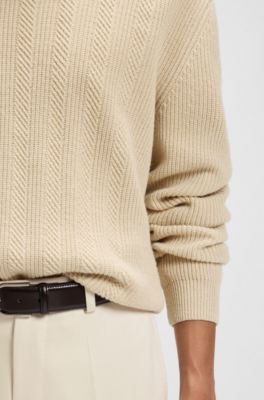Wool-cashmere sweater with mixed structures, Light Beige