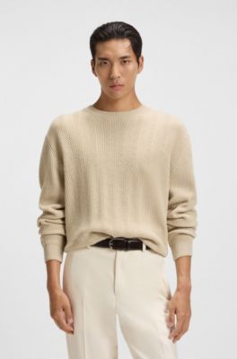 Wool-cashmere sweater with mixed structures, Light Beige