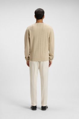 Wool-cashmere sweater with mixed structures, Light Beige