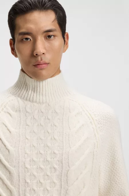 Wool-silk sweater with cable knit