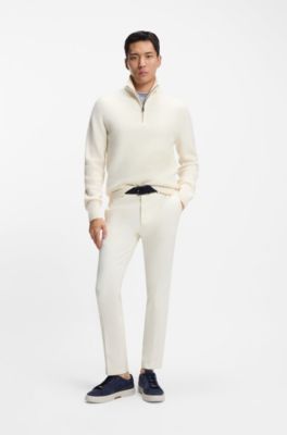 Alpaca-wool sweater with zip neck, White